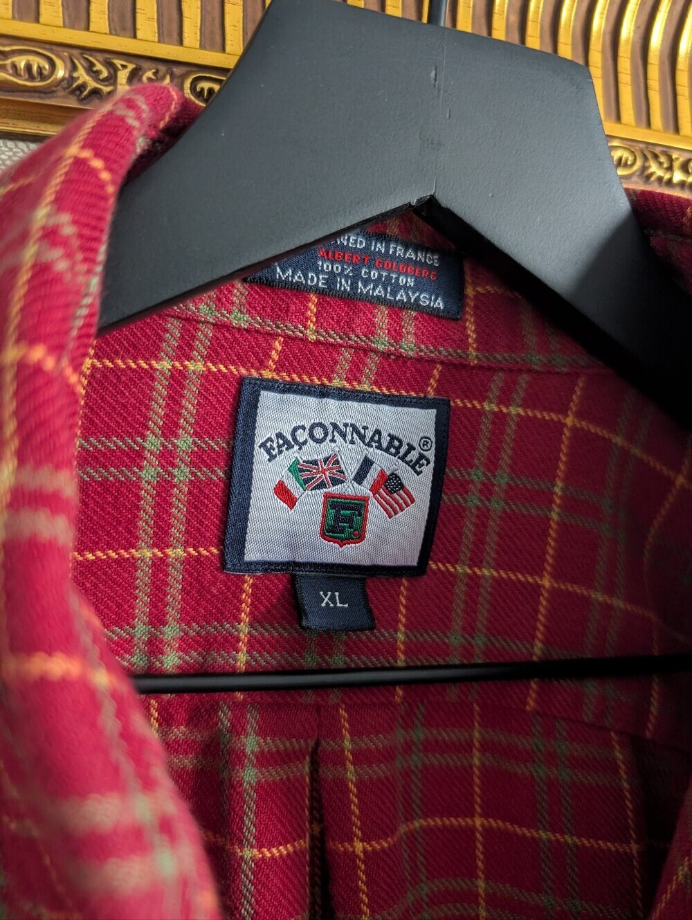 Faconnable Red and Yellow Plaid Button-Down Flannel - Picture 3 of 6